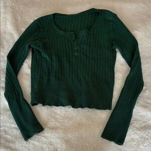 SHEIN Dark Green Ribbed Long Sleeve Top